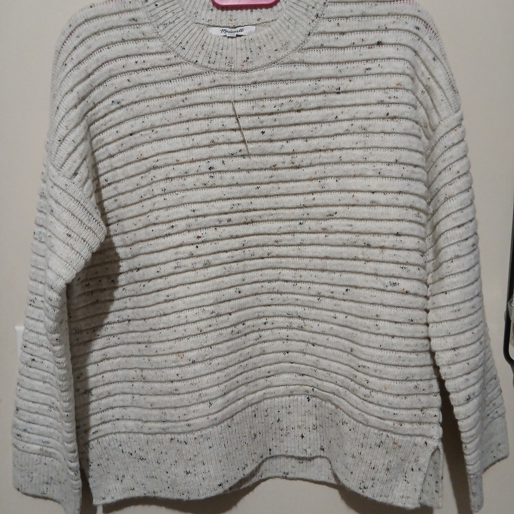 Madewell Cream Flecked Ribbed Crewneck Sweater 25% wool Woman Size small
